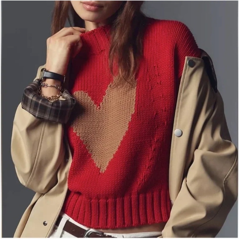 Anthropologie Maeve The Pippa Mock Neck Sweater Heart Size Small